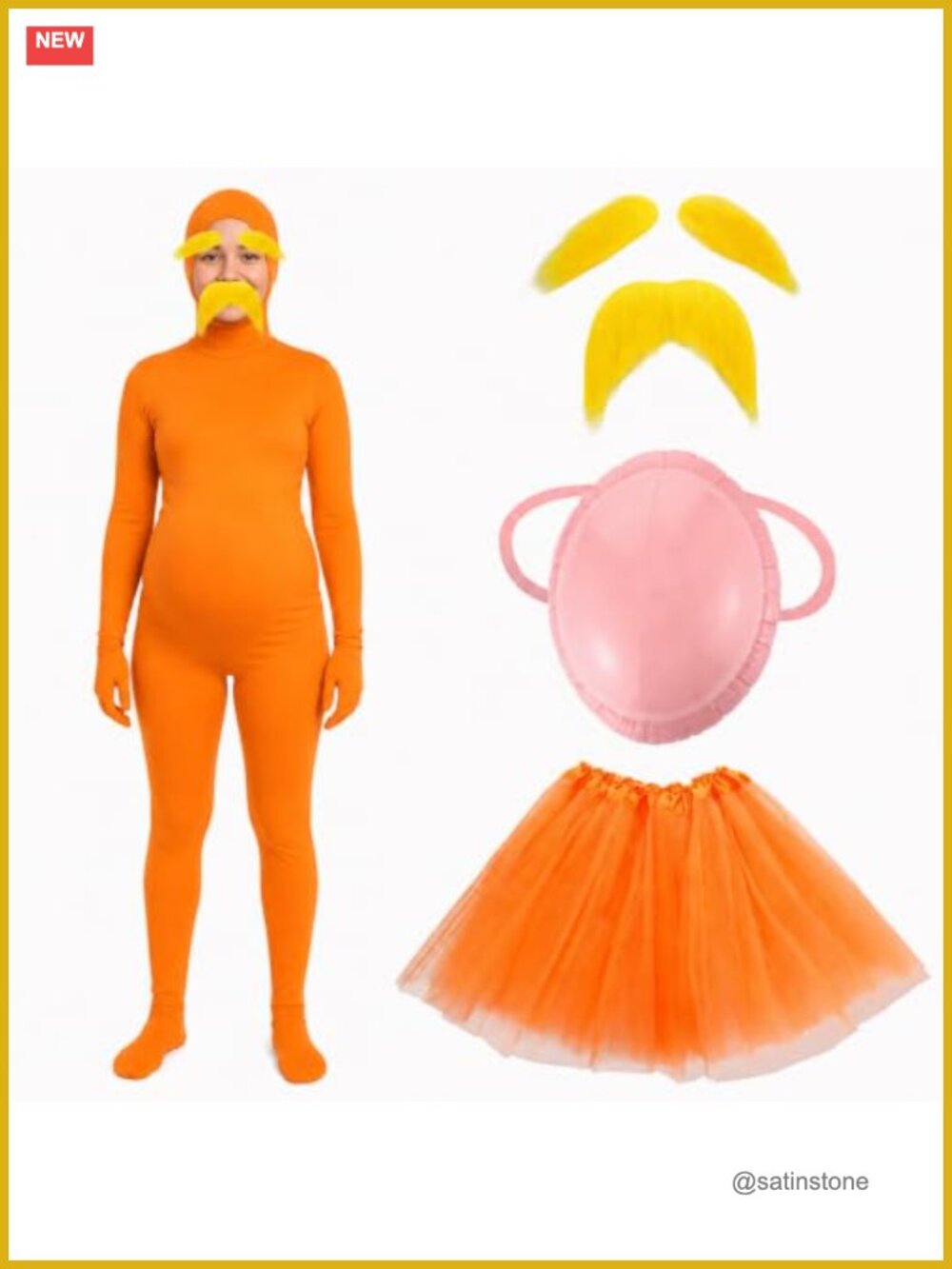 Adult Halloween Jumpsuit Costume Set with Mustache Eyebrows Tutu Skirt